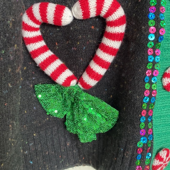 Celebrate Together Christmas Candy Cane Heart Cardigan Size XL - Picture 4 of 11